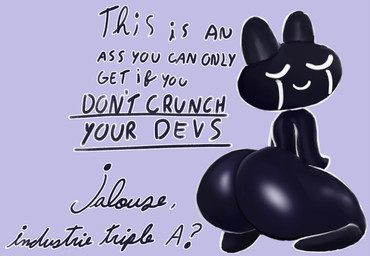 ambiguous_gender big_butt black_body bodily_fluids butt crying eyes_closed facial_markings head_markings markings mascot presenting presenting_hindquarters solo tear_(marking) tears text thick_thighs unknown_artist ini animal_humanoid humanoid lagomorph lagomorph_humanoid leporid leporid_humanoid mammal mammal_humanoid rabbit rabbit_humanoid shadow_creature english_text french_text