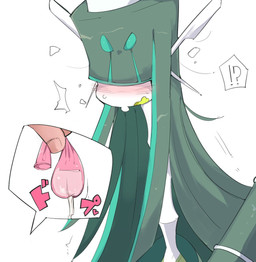 blush bodily_fluids broken_condom condom cum cum_drip disembodied_hand dripping duo female filled_condom genital_fluids green_hair hair interrobang long_neck open_mouth sexual_barrier_device simple_background solo_focus sweat white_background 9999gpera nintendo pokemon celesteela generation_7_pokemon humanoid pokemon_(species) ultra_beast