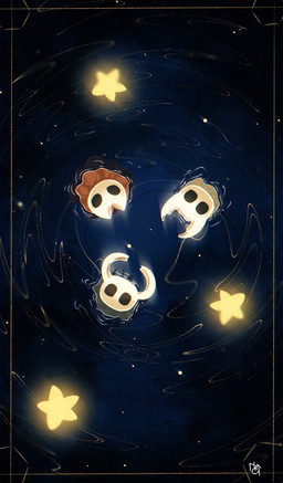 2_horns ambiguous_gender clothed clothing empty_eyes group horn partially_submerged red_clothing star trio nacl hollow_knight_(franchise) team_cherry hollow_knight_(character) hornet_(hollow_knight) the_knight_(hollow_knight) arthropod vessel_(species) 2025 hi_res signature female_(lore) half_sister_(lore) sibling_(lore) sister_(lore)