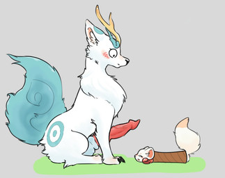 animal_genitalia animal_penis antlers blue_body blue_fur blue_tail blush butt butt_markings canine_genitalia canine_penis cardboard_tube cheek_tuft chest_tuft constricted_pupils duo facial_tuft female female_feral feral fluffy fluffy_tail fur fur_tuft genitals grey_background horn imminent_sex inner_ear_fluff knot knotted_penis larger_feral larger_male looking_down looking_down_at_another male male_feral markings multicolored_body multicolored_fur paws penis pupils quadruped sheath side_view simple_background size_difference small_pupils smaller_female smaller_feral stuck tail tuft two_tone_body two_tone_fur white_body white_fur konen fabulous_beasts mythology tianlu_(fabulous_beasts) tubaoshu_(fabulous_beasts) herpestid mammal mongoose mythological_creature pixiu 2026 digital_drawing_(artwork) digital_media_(artwork) shaded soft_shading