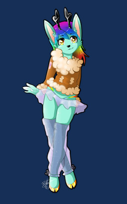 anthro bottomwear clothed clothing female hair microskirt miniskirt multicolored_hair rainbow rainbow_hair simple_background skirt solo sparklefur transparent_background y2k_(fashion) yellow_eyes unknown_artist deer mammal alpha_channel character_request hi_res source_request