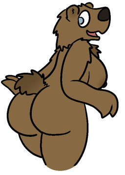 anthro breasts brown_body brown_fur butt female fur nipples nude open_mouth simple_background smile solo white_background trout_(artist) trout_(character) bear mammal 2016 aliasing digital_media_(artwork)