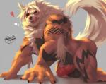 all_fours anthro anthrofied arcanine balls biceps black_sclera body_hair canid canine chest_hair erection fan_character generation_1_pokemon genital_piercing genitals heart_symbol humanoid_genitalia humanoid_penis laarx licking licking_lips licking_own_lips looking_at_viewer male mammal markings muscular muscular_anthro muscular_male nintendo pecs penis penis_piercing piercing pokemon pokemon_(species) pokemorph red_eyes self_lick solo tamazuki_akiyama tattoo tongue tongue_out