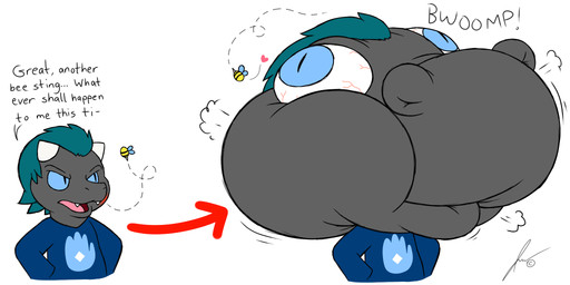 anthro bee_sting before_and_after big_eyes big_head black_text bloodshot_eyes blue_clothing blue_eyes blue_topwear cheek_expansion clothing dialogue directional_arrow dotted_line eye_expansion grey_head hair head_expansion heart_reaction horn huge_eyes huge_head hyper hyper_eyes hyper_head hyper_inflation inflation male no_eyelashes open_mouth pink_tongue short_hair short_horn simple_background small_horn solo teal_hair text tongue topwear white_background white_horn jouigidragon arthropod bee gecko hymenopteran insect lizard reptile scalie 2017 english_text hi_res signature