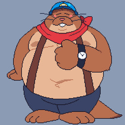 anthro armor belly big_belly blush bottomwear brown_body clothing eyes_closed hard_hat headgear helmet male moobs navel nipples overweight overweight_male pants pink_nose simple_background smile solo suspenders bearffet eulipotyphlan mammal mole_(animal) 1:1 2025 hi_res