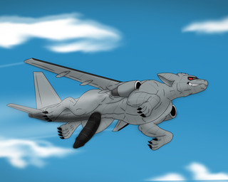 aircraft airplane claws cloud feral flying fur genitals grey_body grey_fur hanging_penis machine male metallic_body military penis red_eyes sky solo vehicle nicolasthewolf mythology dragon living_machine mythological_creature mythological_scalie scalie 5:4 hi_res