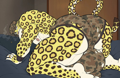 anthro army army_clothing army_hat army_outfit army_uniform balls_outline barazoku barefoot bed bed_covers bed_sheet bedding bedroom bedroom_eyes biceps big_bulge big_butt big_muscles big_pecs brown_body brown_clothing brown_fur brown_hat brown_headwear brown_underwear bulge bulge_from_behind butt butt_focus camo camo_clothing camo_hat camo_headgear camo_headwear camo_print camo_underwear cigar cigar_in_mouth cigar_smoke clothed clothing detailed_bulge feet flirting flirting_look flirting_with_viewer fur furniture genital_outline green_clothing green_hat green_headwear green_underwear hat headgear headwear inviting inviting_to_sex inviting_viewer looking_at_viewer low-angle_view male manly markings military military_cap military_clothing military_uniform muscular muscular_anthro muscular_arms muscular_male muscular_thighs narrowed_eyes nipples object_in_mouth offering_sex offering_to_viewer partially_clothed partially_clothed_anthro partially_clothed_male pattern_clothing pattern_hat pattern_headgear pattern_headwear pattern_underwear pecs presenting presenting_body presenting_hindquarters rear_view seducing_viewer seductive sergeant showing_off_muscles smoke smoking smoking_cigar soldier solo spots spotted_body spotted_fur spotted_markings spotted_tail tail tail_markings thick_arms thick_thighs tight_clothing tight_underwear topless topless_anthro topless_male torn_clothing torn_underwear tough_guy underwear uniform warrior white_body white_fur yellow_body yellow_fur kamui_behemoth charr_(maririn) felid feline leopard mammal pantherine hi_res