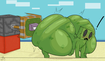 anthro balls big_butt blush bodily_fluids butt cum digitigrade fur genital_fluids genitals green_body huge_butt huge_thighs hyper hyper_butt looking_at_viewer male nude penetration penis redstone ripples sand simple_background small_penis solo sticky_piston surprised tail thick_thighs bellyboi13 microsoft minecraft mojang xbox_game_studios creeper_(minecraft) absurd_res hi_res