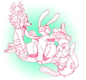 3_toes anthro antlers ball_gag bdsm bondage bound clothed clothing feet foot_fetish gag gagged group horn laugh male paws rope simple_background soles tickle_torture tickling toes tongue torture oddjuice deer lagomorph leporid mammal rabbit digital_media_(artwork) hi_res