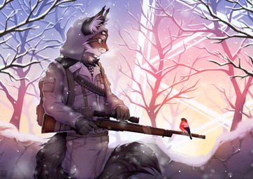 anthro clothed clothing gun male ranged_weapon solo weapon yuxare fallout microsoft domestic_cat felid feline felis maine_coon mammal absurd_res hi_res