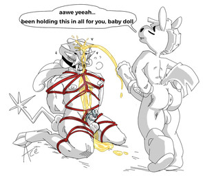 ace_the_mudbray animal_genitalia animal_penis anthro anus bdsm bent_leg big_penis bodily_fluids bondage bound chastity_cage chastity_device dominant dominant_male drinking drinking_urine duo equine_genitalia equine_penis erect_nipples gag genital_fluids genitals kneeling male male/male nipples omorashi penis pet_name pissing_on_another puffy_anus restraints ring_gag rope rope_bondage sheath size_difference small_dom_big_sub standing_pee text urine urine_in_mouth watersports tsunderace nintendo pokemon asinus donkey equid equine generation_2_pokemon generation_7_pokemon legendary_pokemon mammal mudbray pokemon_(species) raikou english_text hi_res