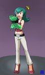 bound female goo_transformation green_hair gym_leader hair human latex mammal nintendo omoi pokemon red_eyes sabrina_(pokemon) solo surprised_expression transformation