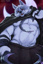 abs anthro barely_visible_genitalia biceps body_hair bottomwear bouncing_pecs bulge cape claws clothed clothing clothing_lift dark_sclera disembodied_hand dual_wielding fur genitals ghost_hands grey_body grey_fur half-closed_eyes happy_trail holding_object holding_weapon jiggle_physics jiggling looking_at_viewer low-angle_view male melee_weapon moon muscular muscular_anthro muscular_male narrowed_eyes navel nipple_fetish nipple_play nipples obliques open_mouth pants pecs penis penis_base pubes red_eyes showing_chest sickle smile solo standing teeth weapon white_body white_fur l.k.e. lionkinen dreamworks puss_in_boots_(dreamworks) death_(puss_in_boots) canid canine canis humanoid mammal wolf 2023 2:3 animated no_sound short_playtime webm