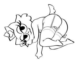 anthro butt clothing crown female garter_straps genitals headgear legwear looking_at_viewer lying on_side seductive smile solo thigh_highs vulva necrolepsy kingdom_of_cats princess_marlin domestic_cat felid feline felis mammal 2026 hi_res monochrome