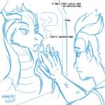 dialogue female feral horn mirror otherkin parody reflection smoke solo text heresy_(artist) mythology twokinds sarah_(twokinds) adrakist animal_humanoid dragon dragon_humanoid humanoid hybrid mammal mythological_creature mythological_scalie scalie 1:1 2017 blue_and_white digital_media_(artwork) english_text monochrome sketch