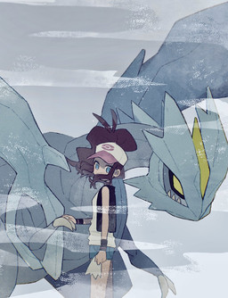 ambiguous_gender anthro blue_eyes bottomwear brown_hair claws clothing duo eyelashes fangs female finger_claws grey_body hair hat headgear headwear shorts simple_background size_difference teeth wings yellow_eyes himetya105 mythology nintendo pokemon hilda_(pokemon) dragon generation_5_pokemon human kyurem legendary_pokemon mammal mythological_creature mythological_scalie pokemon_(species) scalie 2025 hi_res