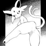 2021 anthro anthrofied anus areola bedroom_eyes black_nose blush breasts butt canid canine eeveelution espeon feet female fur generation_2_pokemon genitals innie_pussy looking_at_viewer looking_back mammal masha monochrome narrowed_eyes nintendo pawpads paws pokemon pokemon_(species) pokemorph presenting presenting_hindquarters presenting_pussy pussy raised_leg rear_view seductive simple_background solo spread_legs spreading