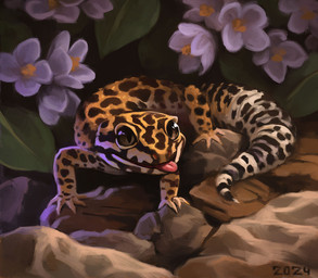 blep brown_eyes brown_markings brown_spots feral flower markings plant rock scales solo spots stick tail tongue tongue_out white_tail yellow_body yellow_scales alexpahomov eublepharid gecko leopard_gecko lizard reptile scalie 2024 digital_media_(artwork) digital_painting_(artwork) painting_(artwork)