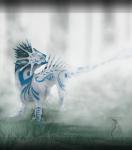 blue_eyes feral fog fur grass male outside plant solo standing tail white_body white_fur deanosaior mythology kelta'an_(character) daiman_night_dragon_(keltaan) dragon mythological_creature mythological_scalie scalie absurd_res hi_res