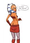 bandeau butt clothing female green_eyes head_tails lekku_(anatomy) lips looking_back not_furry orange_body orange_skin solo text topwear tourbillon star_wars ahsoka_tano alien alien_humanoid humanoid togruta english_text