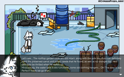 anthro black_body black_fur city city_background duo fur male plant sleeping sound_effects text text_box vowelless vowelless_sound_effect white_body white_fur zzz crimsonice_wolf changed_(video_game) lin_(changed) puro_(changed) canid canine canis mammal wolf 16:10 5:8 comic digital_media_(artwork) english_text hi_res pixel_(artwork) widescreen
