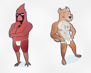 anthro asian_clothing barefoot beak blush briefs briefs_only brown_nose clothed clothing detailed_background duo east_asian_clothing embarrassed feathers feet finger_in_underwear fundoshi fundoshi_only half-closed_eyes holding_clothing holding_object holding_underwear holes_in_underwear japanese_clothing male muscular muscular_male narrowed_eyes navel nipples orange_beak overweight overweight_male red_body red_feathers shadow simple_background tighty_whities topless topless_anthro topless_male torn_clothing torn_underwear underwear underwear_only white_background white_briefs white_clothing white_fundoshi white_underwear ursanity avian bird canid canine canis cardinal_(bird) dingo mammal oscine passerine hi_res