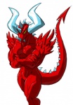 abs biceps crossed_arms demon dragmon dragmon_(character) dragon fangs horn humanoid male muscular muscular_humanoid muscular_male mythological_creature mythological_scalie mythology nipples nude pecs pose red_body red_nipples red_skin scales scalie simple_background solo spikes standing tail teeth white_background yellow_eyes