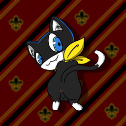 anthro anus backsack balls black_body black_fur blue_eyes butt chibi clothing fangs fur genitals kerchief looking_at_viewer looking_back male markings mask nude outline presenting presenting_hindquarters rear_view smile solo tail tail_markings teeth white_body white_fur conditional_dnp muffinlewds atlus megami_tensei persona_(series) persona_5 sega morgana_(persona) domestic_cat felid feline felis mammal tuxedo_cat 1:1 2020 digital_media_(artwork) hi_res