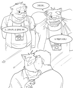 anthro camera clothing duo eyes_closed eyewear facial_markings glasses head_markings human_on_anthro interspecies kissing male male/male markings mask_(marking) pince-nez shirt shooting_star slightly_chubby slightly_chubby_anthro slightly_chubby_male speech_bubble text topwear thee1621 morenatsu hiroyuki_nishimura kounosuke_kuri canid canine human mammal raccoon_dog tanuki 2025 5:6 black_and_white hi_res korean_text monochrome multiple_images translated