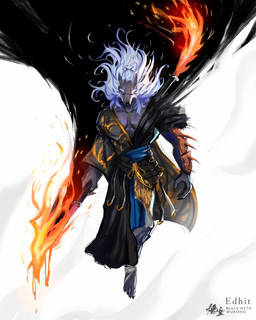 anthro asian_clothing black_body chinese_clothing clothed clothing east_asian_clothing fire front_view hair holding_melee_weapon holding_object holding_sword holding_weapon male melee_weapon simple_background solo standing sword weapon white_hair edhit edhitcomic black_myth:_wukong guangzhi canid canine canis mammal wolf hi_res signature