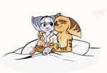 anthro bed bed_sheet bedding blush clothed clothing cybernetic_arm cybernetic_limb eyes_closed female fur furniture group hair male male/female pillow pink_nose ring sleeping topless trio white_body white_fur white_hair yellow_body yellow_fur young young_female time_fluffy500 ratchet_and_clank sony_corporation sony_interactive_entertainment alioth_(time_fluffy500) ratchet_(ratchet_and_clank) rivet_(ratchet_and_clank) lombax mammal