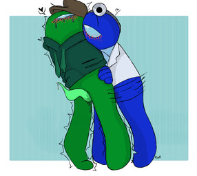 abdominal_bulge bodily_fluids clothed clothing coat duo genital_fluids hat headgear headwear hoodie lab_coat male male/male motion_lines pantsless penis_tentacles precum sex shaking standing standing_sex tears tentacles topwear one_rttdklwn among_us innersloth blue_(among_us) crewmate_(among_us) green_(among_us) alien humanoid absurd_res hi_res nonbinary_(lore)