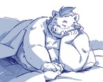 anthro bedding blanket duo humanoid_hands kemono male overweight overweight_male solo_focus takagi_kyou lifewonders tokyo_afterschool_summoners ganglie_(tas) mammal suid suina sus_(pig) wild_boar 2023 5:4