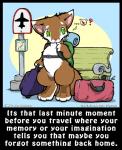 2014 aircraft airplane ambiguous_gender anthro backpack bench brown_body brown_fur canid canine chibi duffel_bag ellipsis english_text fox fur green_eyes mammal nude o-kemono question_mark sign solo story story_in_description suitcase text the_truth vehicle white_body white_fur