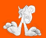 3_toes anthro arm_tuft big_feet blush chest_tuft clenched_teeth expansion feet foot_expansion foot_focus gloves_(marking) huge_feet hyper hyper_feet leg_markings looking_at_foot male markings motion_lines orange_background paws simple_background socks_(marking) soles solo teeth toes toony tuft worried tyler-fox sqrltacular mammal rodent sciurid tree_squirrel 2021 hi_res