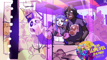advertisement arcade claw_machine date duo female male kenno_arkkan braden_bear_(damastershake1) soph_(my_life_with_fel) bear giant_panda humanoid mammal 16:9 2023 digital_media_(artwork) hi_res widescreen