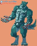 abo abs anthro barazoku blue_body blue_fur fur harness leather male muscular muscular_anthro muscular_male solo worldbuilding rickleone canid canine canis domestic_dog mammal wolf fiction 4:5