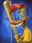 actor_allusion anthro baseball_bat bat_(object) eyewear glasses hair open_mouth parody red_hair solo teeth voice_actor_joke dopeyarts duckman george_costanza_reaction_face ishygddt seinfeld duckman_(character) anatid anseriform avian bird duck 3:4 digital_media_(artwork) half-length_portrait hi_res meme portrait reaction_image