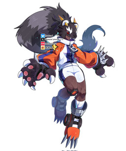 bottomwear claws clothing dark_body dark_skin female footwear mask pawpads paws roller_skates shorts solo tracksuit youzaiyouzai112 bandai_namco digimon digimon_beatbreak bearcatmon binturong_humanoid digimon_(species) humanoid hi_res