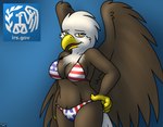 4_fingers american_flag american_flag_bikini anthro anthrofied beak big_breasts bikini biped black_eyebrows blue_background bottomwear breasts brown_body brown_feathers brown_wings claws cleavage clothed clothing curvy_figure eyebrows eyelashes feathered_wings feathers female finger_claws fingers flag flag_bikini flag_clothing flag_print flag_swimwear front_view fully_clothed gradient_background hand_on_hip hourglass_figure logo looking_at_viewer midriff multicolored_body multicolored_feathers narrowed_eyes non-mammal_breasts open_beak open_mouth open_smile pink_tongue print_bikini print_clothing print_swimwear reference_image scuted_arms scutes simple_background skimpy smile smiling_at_viewer solo standing swimwear tail tail_feathers text thick_thighs tongue topwear two-piece_swimsuit two_tone_body two_tone_feathers united_states_of_america weighing_scale white_body white_feathers white_tail wide_hips winged_arms wings yellow_beak yellow_claws yellow_eyes nanimoose american_eagle accipitrid accipitriform avian bald_eagle bird eagle sea_eagle 2015 digital_media_(artwork) shaded signature story story_in_description url watermark