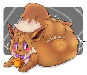 ass_up bell bell_collar belly big_belly bulge collar feral fur huge_belly hyper hyper_belly male orange_body purple_eyes solo thick_thighs vore white_body white_fur martovskii nintendo pokemon eevee generation_1_pokemon pokemon_(species) absurd_res hi_res