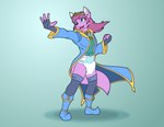 anthro boots clothed clothing crown diaper female fingerless_gloves fist footwear gloves hand_out handwear headgear mage_robe magic_user open_hand open_mouth robe shoes solo standing teeth tiara tongue wearing_diaper yipthecoyotepup canid canine fox mammal