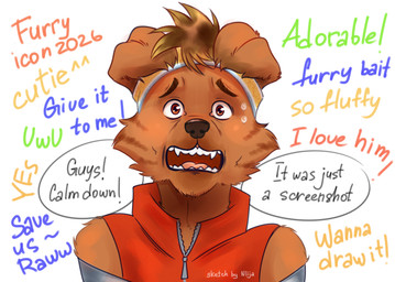 accessory anthro black_nose bodily_fluids brown_body brown_fur brown_hair clothed clothed_anthro clothed_male clothing fangs fur hair headband male offscreen_character solo speech_bubble sweat sweatdrop teeth text tongue topwear vest nlija dreamworks forgotten_island raww_(forgotten_island) canid canine mammal werecanid werecanine werecreature weredog absurd_res english_text hi_res