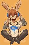 bra breasts brown_eyes clothing electronics eyewear female glasses hair headphones leggings legwear sagging_breasts shirt simple_background solo topwear underwear spikedmauler brianne_(spikedmauler) lagomorph leporid mammal rabbit hi_res