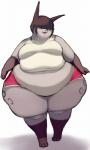 anthro belly belly_folds belly_overhang big_belly breasts brown_hair clothed clothing covered_eyes fat_arms fat_legs fat_rolls female fur hair hair_over_eyes hanging_belly love_handles obese obese_anthro obese_female open_mouth overweight overweight_anthro overweight_female partially_clothed simple_background smile snow solo standing thick_thighs tight_clothing wide_hips pewbutt snow_(pewbutt) felid feline lynx mammal digital_media_(artwork) hi_res