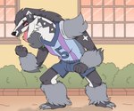 adolescent anthro bottomwear clothing male open_mouth shorts soccer_uniform solo sportswear teeth tongue tongue_out uniform young kitsune2000 nintendo pokemon generation_8_pokemon obstagoon pokemon_(species) 6:5