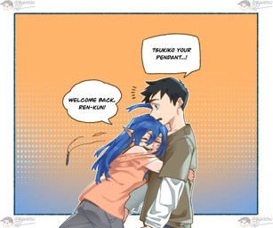black_hair blue_hair bottomwear clothing dialogue duo eyes_closed female hair hug human_to_anthro jewelry male male/female open_mouth pants pendant shirt shirt_hair simple_background smile species_transformation surprised sweater text topwear transformation rekidesu mythology ren_(rekidesu) tsukiko_(rekidesu) canid canine human mammal mythological_canine mythological_creature werecanid werecanine werecreature werewolf 2026 english_text hi_res