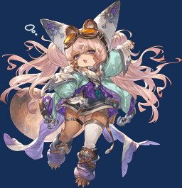 4_toes anthro asymmetrical_legwear aviator_goggles brown_body brown_fur brown_hair circle_eyebrows clothing cute_fangs dress eyebrow_through_hair eyebrows fangs feet female flat_chested fluffy fluffy_tail footwear fur hair long_hair looking_at_viewer multicolored_body multicolored_fur purple_eyes solo tail teeth toeless_footwear toes translucent translucent_hair two_tone_body two_tone_fur unknown_artist cygames granblue_fantasy manu_ponumau wolvir alpha_channel hi_res official_art