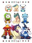 ambiguous_gender anthro beak blue_body brown_body brown_feathers evolutionary_family eyes_closed feathers feral front_view group looking_at_viewer red_eyes simple_background sitting smile starter_trio text trio white_background white_body white_feathers yellow_body saki_pokeoekaki nintendo pokemon cyndaquil dartrix dewott generation_2_pokemon generation_5_pokemon generation_7_pokemon generation_8_pokemon hisuian_decidueye hisuian_form hisuian_samurott hisuian_typhlosion oshawott pokemon_(species) quilava regional_form_(pokemon) rowlet unown_(pokemon) unown_h unown_i unown_s unown_u 2022 3:4 character_cipher hi_res translated unown_text