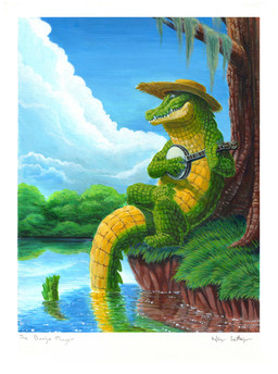 ambiguous_gender banjo_(instrument) clothing cloud detailed_background feral hat headgear headwear musical_instrument nature outside plant plucked_string_instrument river sitting solo string_instrument tail thick_tail tree water wood hibbary crocodile crocodilian reptile scalie 2007